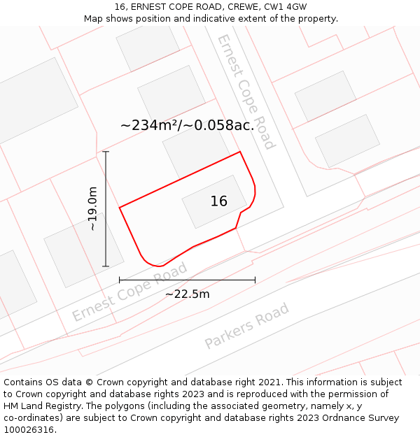 16, ERNEST COPE ROAD, CREWE, CW1 4GW: Plot and title map
