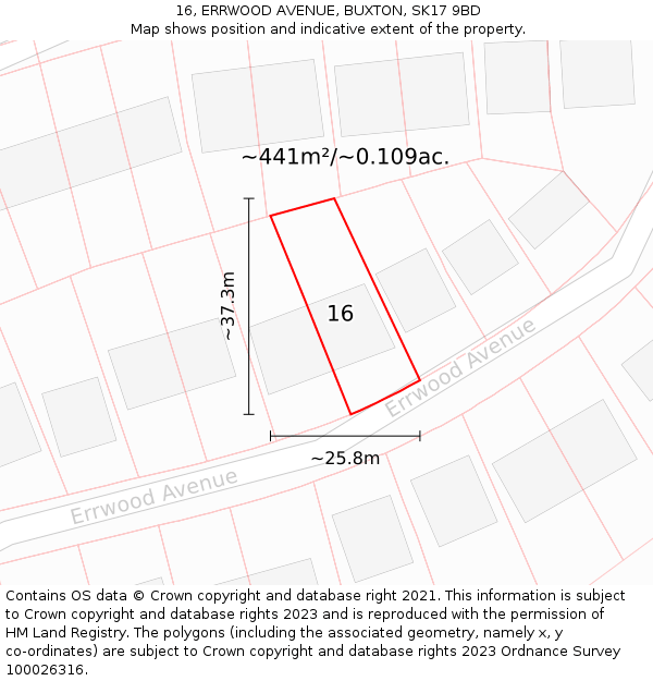 16, ERRWOOD AVENUE, BUXTON, SK17 9BD: Plot and title map