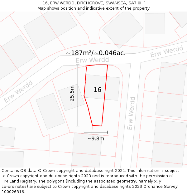 16, ERW WERDD, BIRCHGROVE, SWANSEA, SA7 0HF: Plot and title map