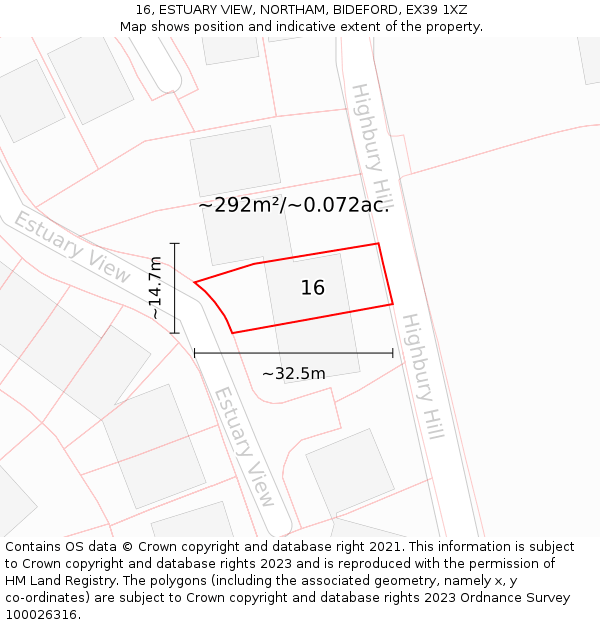 16, ESTUARY VIEW, NORTHAM, BIDEFORD, EX39 1XZ: Plot and title map
