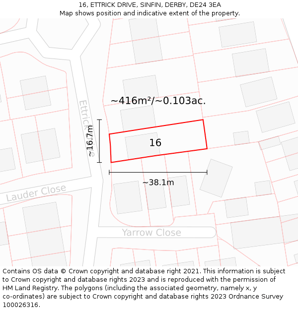 16, ETTRICK DRIVE, SINFIN, DERBY, DE24 3EA: Plot and title map
