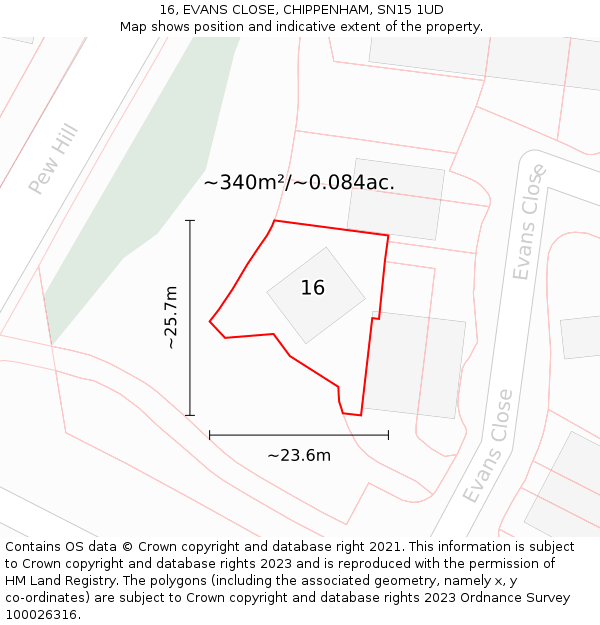 16, EVANS CLOSE, CHIPPENHAM, SN15 1UD: Plot and title map