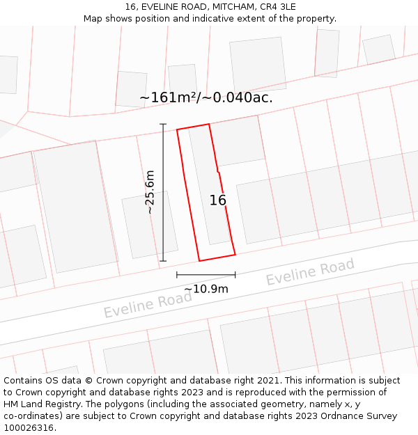 16, EVELINE ROAD, MITCHAM, CR4 3LE: Plot and title map