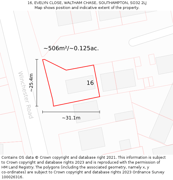 16, EVELYN CLOSE, WALTHAM CHASE, SOUTHAMPTON, SO32 2LJ: Plot and title map
