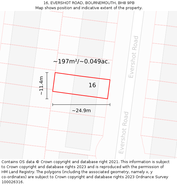 16, EVERSHOT ROAD, BOURNEMOUTH, BH8 9PB: Plot and title map