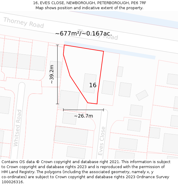 16, EVES CLOSE, NEWBOROUGH, PETERBOROUGH, PE6 7RF: Plot and title map