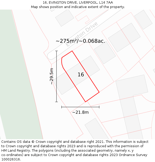 16, EVINGTON DRIVE, LIVERPOOL, L14 7AA: Plot and title map