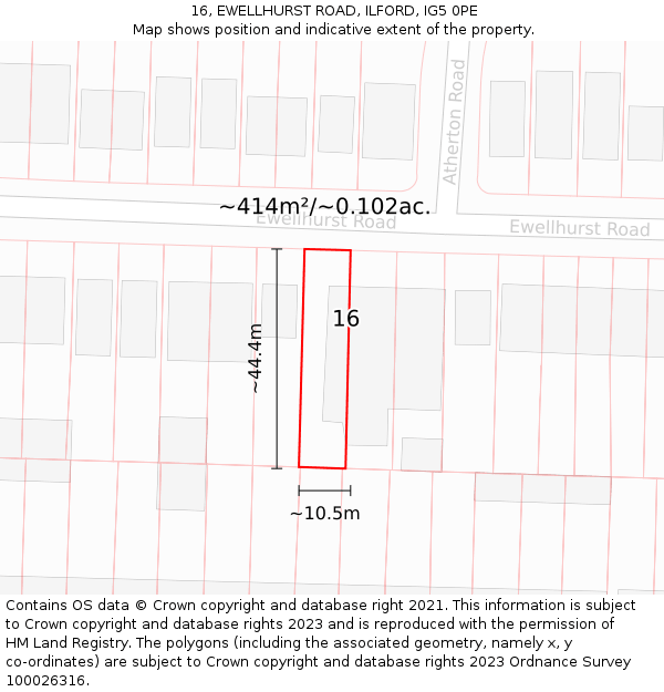 16, EWELLHURST ROAD, ILFORD, IG5 0PE: Plot and title map