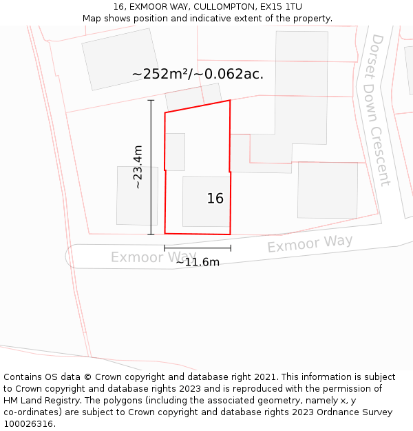 16, EXMOOR WAY, CULLOMPTON, EX15 1TU: Plot and title map