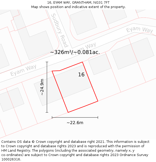 16, EYAM WAY, GRANTHAM, NG31 7FT: Plot and title map