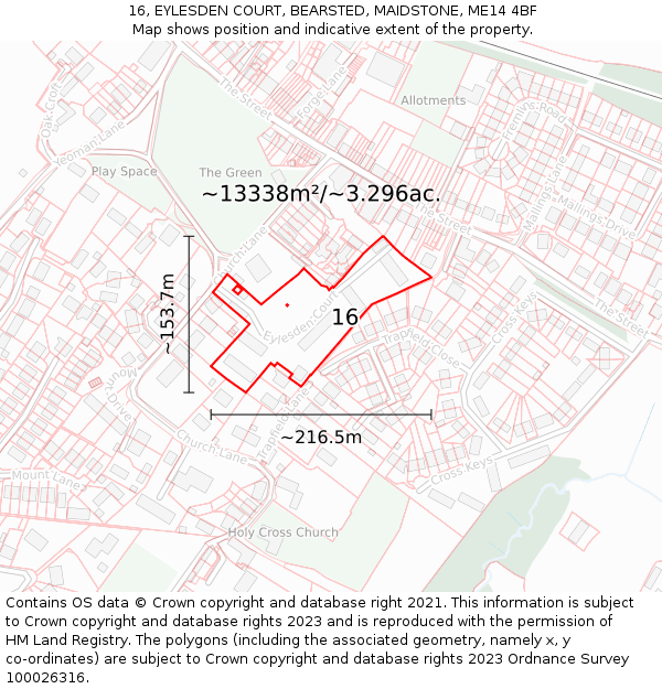 16, EYLESDEN COURT, BEARSTED, MAIDSTONE, ME14 4BF: Plot and title map