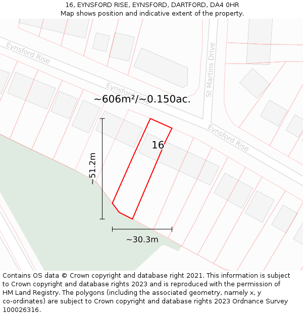 16, EYNSFORD RISE, EYNSFORD, DARTFORD, DA4 0HR: Plot and title map