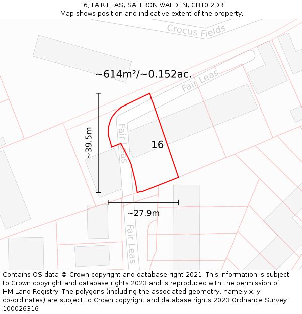 16, FAIR LEAS, SAFFRON WALDEN, CB10 2DR: Plot and title map