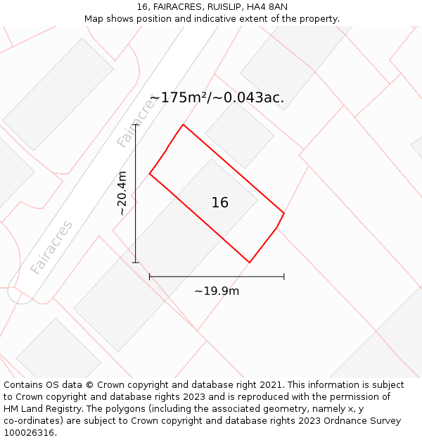 16, FAIRACRES, RUISLIP, HA4 8AN: Plot and title map
