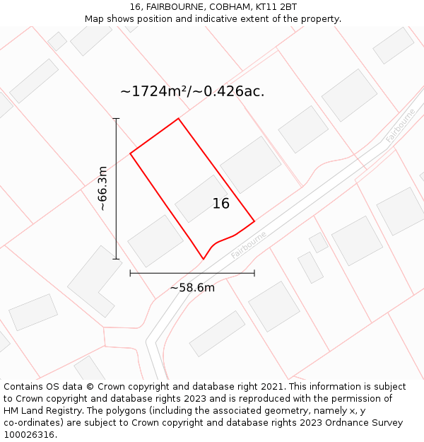 16, FAIRBOURNE, COBHAM, KT11 2BT: Plot and title map