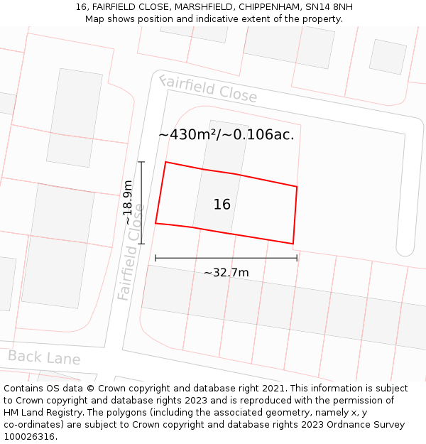 16, FAIRFIELD CLOSE, MARSHFIELD, CHIPPENHAM, SN14 8NH: Plot and title map