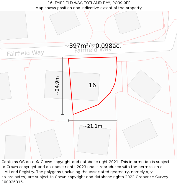 16, FAIRFIELD WAY, TOTLAND BAY, PO39 0EF: Plot and title map