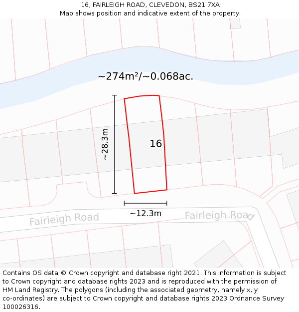 16, FAIRLEIGH ROAD, CLEVEDON, BS21 7XA: Plot and title map