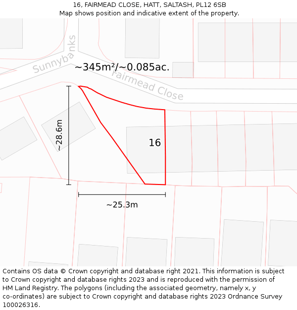 16, FAIRMEAD CLOSE, HATT, SALTASH, PL12 6SB: Plot and title map