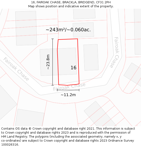 16, FAIROAK CHASE, BRACKLA, BRIDGEND, CF31 2PH: Plot and title map