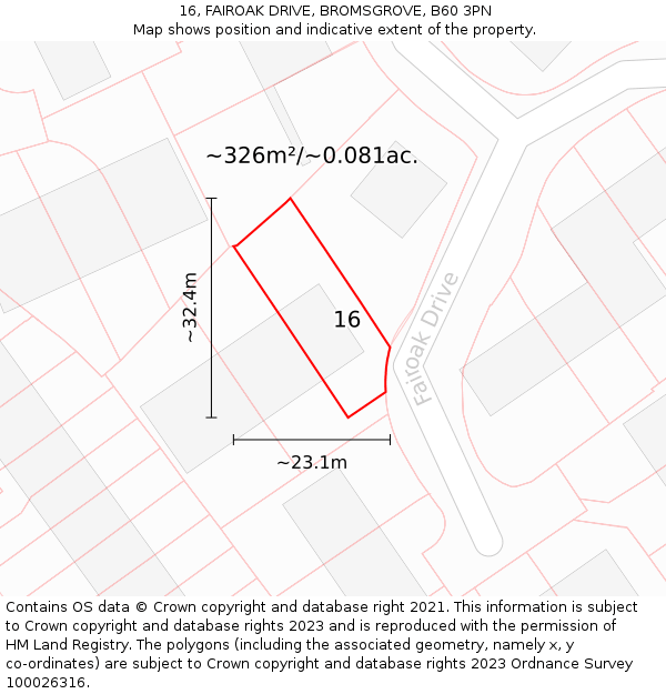 16, FAIROAK DRIVE, BROMSGROVE, B60 3PN: Plot and title map