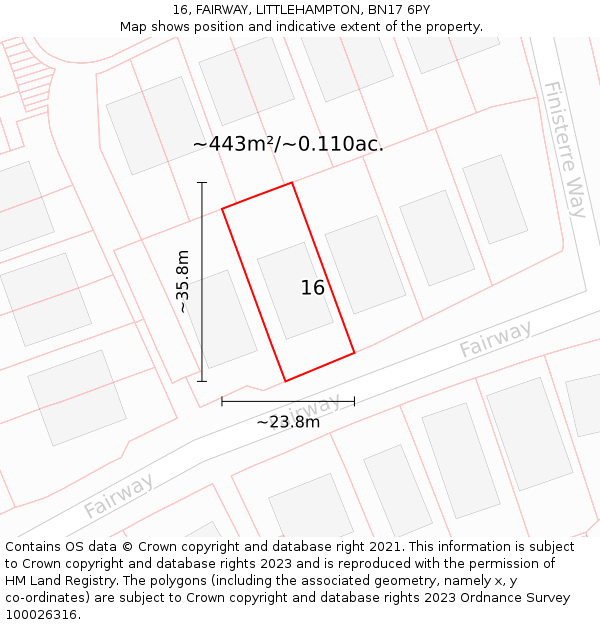 16, FAIRWAY, LITTLEHAMPTON, BN17 6PY: Plot and title map