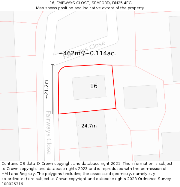 16, FAIRWAYS CLOSE, SEAFORD, BN25 4EG: Plot and title map