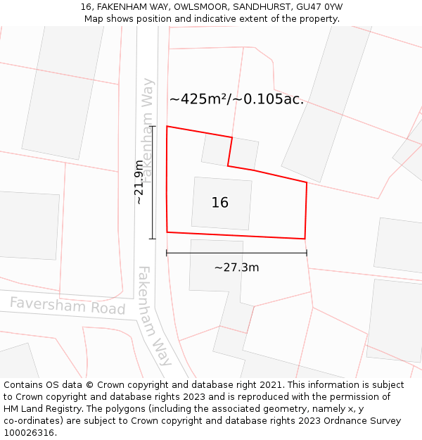 16, FAKENHAM WAY, OWLSMOOR, SANDHURST, GU47 0YW: Plot and title map