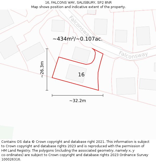 16, FALCONS WAY, SALISBURY, SP2 8NR: Plot and title map