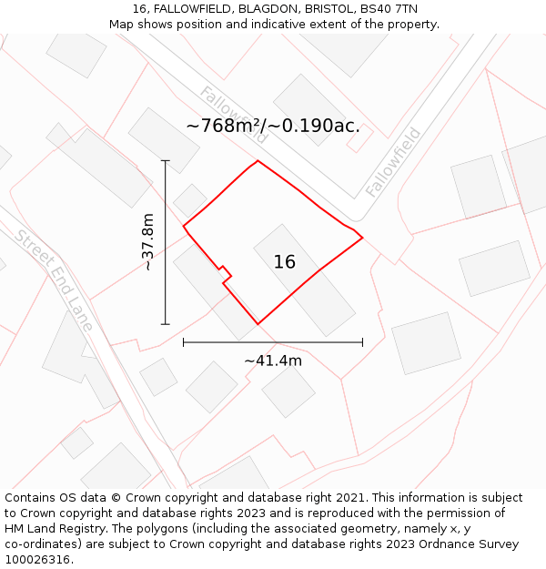 16, FALLOWFIELD, BLAGDON, BRISTOL, BS40 7TN: Plot and title map