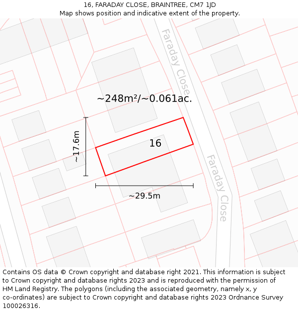 16, FARADAY CLOSE, BRAINTREE, CM7 1JD: Plot and title map