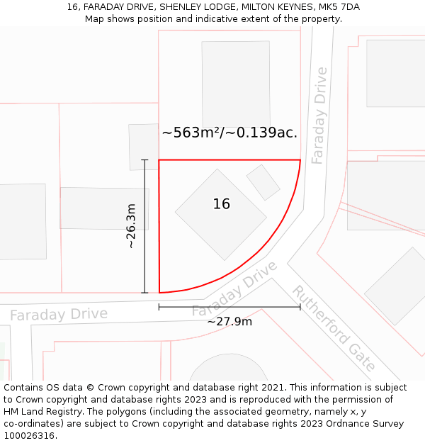 16, FARADAY DRIVE, SHENLEY LODGE, MILTON KEYNES, MK5 7DA: Plot and title map