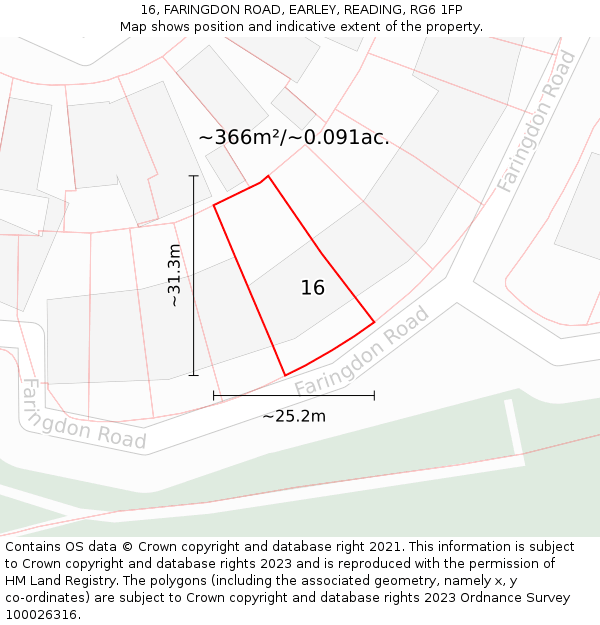 16, FARINGDON ROAD, EARLEY, READING, RG6 1FP: Plot and title map