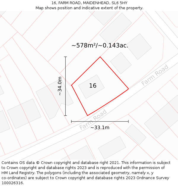 16, FARM ROAD, MAIDENHEAD, SL6 5HY: Plot and title map