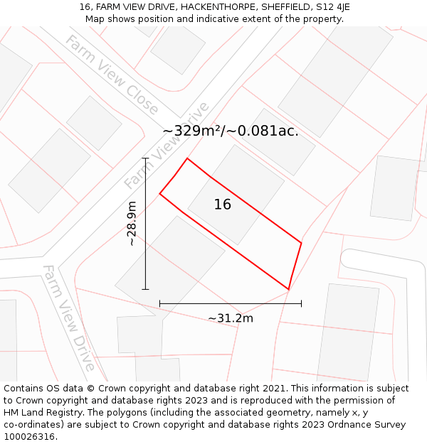 16, FARM VIEW DRIVE, HACKENTHORPE, SHEFFIELD, S12 4JE: Plot and title map