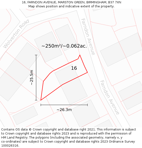16, FARNDON AVENUE, MARSTON GREEN, BIRMINGHAM, B37 7XN: Plot and title map