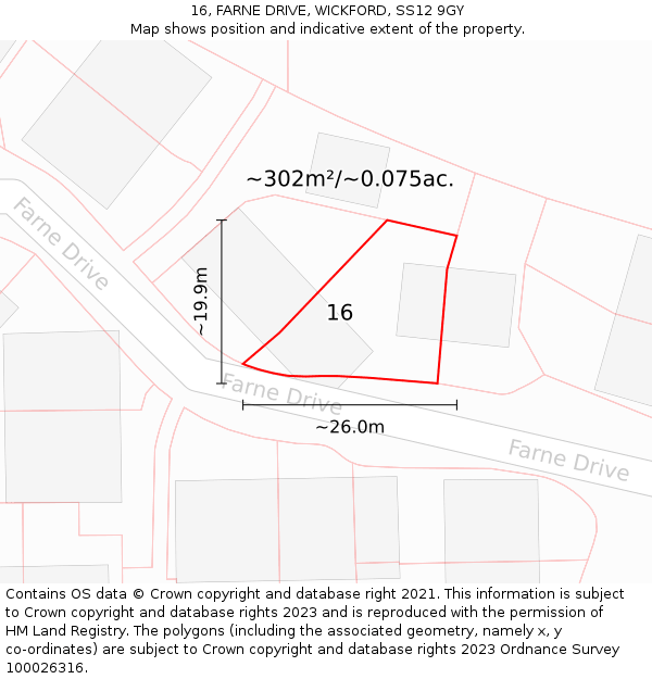 16, FARNE DRIVE, WICKFORD, SS12 9GY: Plot and title map