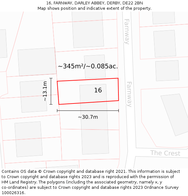 16, FARNWAY, DARLEY ABBEY, DERBY, DE22 2BN: Plot and title map