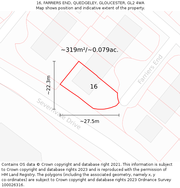 16, FARRIERS END, QUEDGELEY, GLOUCESTER, GL2 4WA: Plot and title map