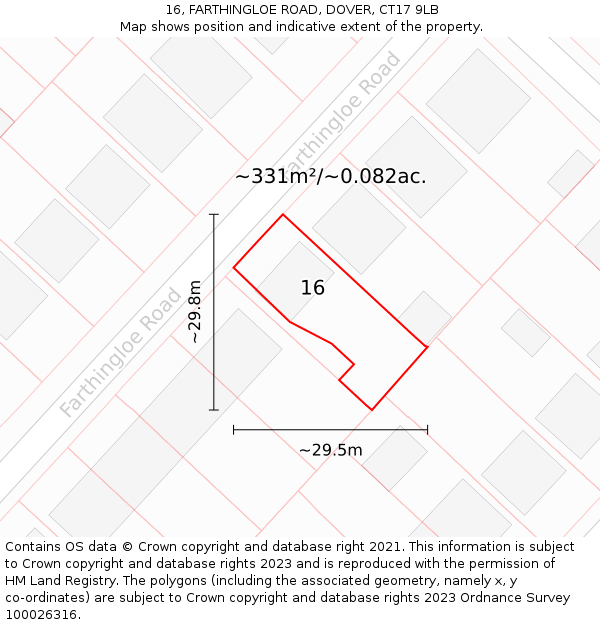 16, FARTHINGLOE ROAD, DOVER, CT17 9LB: Plot and title map