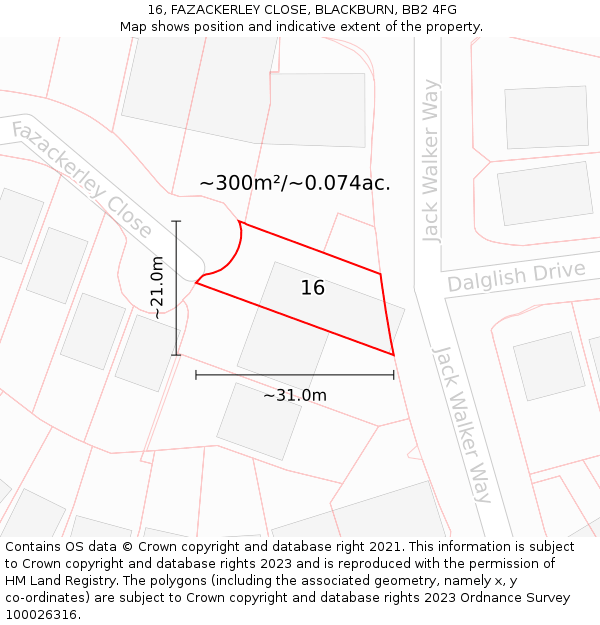 16, FAZACKERLEY CLOSE, BLACKBURN, BB2 4FG: Plot and title map