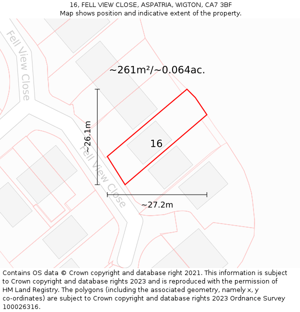 16, FELL VIEW CLOSE, ASPATRIA, WIGTON, CA7 3BF: Plot and title map