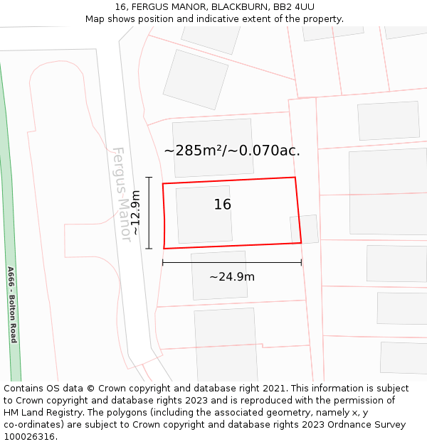 16, FERGUS MANOR, BLACKBURN, BB2 4UU: Plot and title map