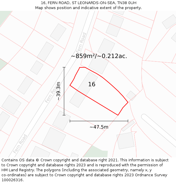 16, FERN ROAD, ST LEONARDS-ON-SEA, TN38 0UH: Plot and title map