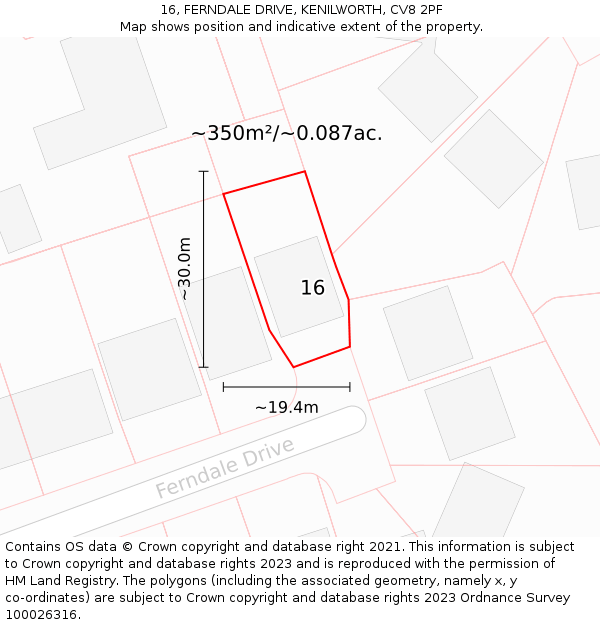 16, FERNDALE DRIVE, KENILWORTH, CV8 2PF: Plot and title map