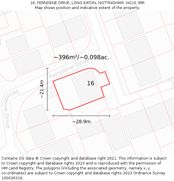 16, FERNDENE DRIVE, LONG EATON, NOTTINGHAM, NG10 3RR: Plot and title map