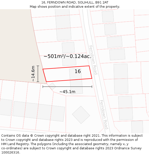 16, FERNDOWN ROAD, SOLIHULL, B91 2AT: Plot and title map