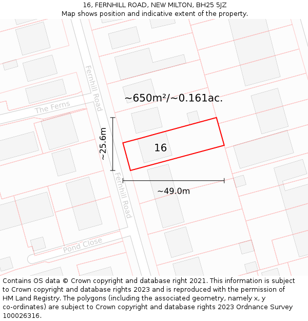 16, FERNHILL ROAD, NEW MILTON, BH25 5JZ: Plot and title map