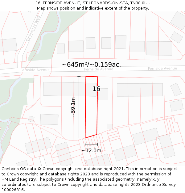 16, FERNSIDE AVENUE, ST LEONARDS-ON-SEA, TN38 0UU: Plot and title map