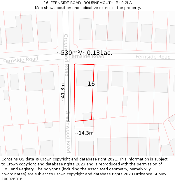 16, FERNSIDE ROAD, BOURNEMOUTH, BH9 2LA: Plot and title map